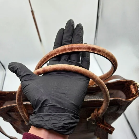 Michael‎ Kors Crocodile Embossed Leather Tote Shoulder Bag Brown Gold Lock Key - Picture 9 of 12